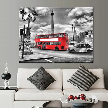 Obrazy Domova HD Vytlačí Plagát Steny v Obývacej Izbe Umelecké Plátno Obrázky 1 Kus London City Streetscape Červený Autobus Rámec