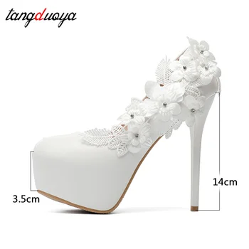 čipky kvet biely vysoké podpätky svadobné topánky na platforme čerpadlá topánky ženy vysokom podpätku topánky čerpadlá dámy topánky veľkosť 43