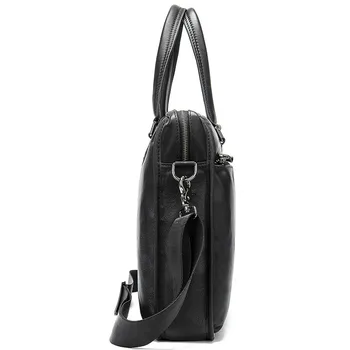 Bežné vrchnú vrstvu cowhide pánske aktovky práce notebook ramenný messenger taška jednoduché prírodné pravá koža čierna kabelka satchel
