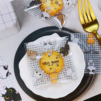 100 Ks/veľa 7x10cm Kreslených Mačka Sladké Časy Package Ručné Snowflake Tortu Nugát Cookie Samolepiace Stroj Tesniace Vaky