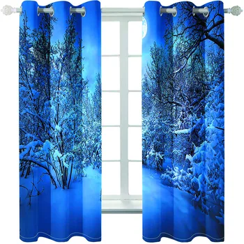 Luxusné Zatmenie 3D Okne Závesy Pre Obývacej Izby, Spálne, modrá lesa vianočné záclony, závesy, Dekorácie