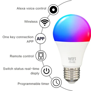 AC100-240V 9W, WiFi, Smart Žiarovky B22 E27 LED RGB Lampa Pracovať S Alexa Domovská stránka Google RGB Stmievateľné Časovač Funkcia Magic Žiarovka