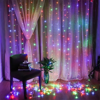 Batériový Okno Opony String Svetlo 300LED Vianočný Cencúľ Víla Svetlo S Diaľkovým Svadobné Party Pozadie Ligotať Lampa