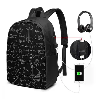 Matematické Pozemkov Geometrické Vzorce A Výpočty Ženy Muži Batoh USB Nabíjanie Školské tašky Cestovné Notebook Bookbag Daypack