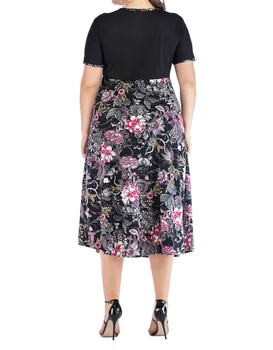 Bavlna Plus Veľkosť jednodielne Šaty Nové 2019 Módne Dámske Vytlačené Čierne Šaty Dámske Elegantné 4xl 5xl Kvetinový Letné Šaty Vestidos