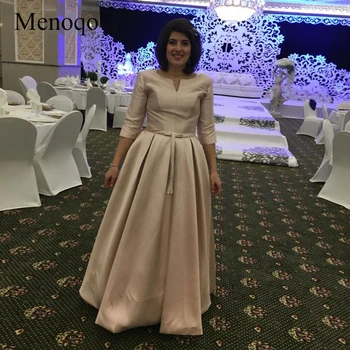 Menoqo Nový príchod elegantné dlhé šaty prom party šaty formálne satin pol rukávy Moslimských Matka Nevesty šaty plus veľkosť