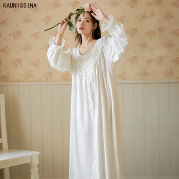 Sleepwear Šaty Žena Princezná Nightgown Biele Čipky Bavlna Nightdress Vintage Jar Leto Plus Veľkosť Lingere Odev Oblečenie Pre Voľný Čas