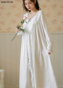 Sleepwear Šaty Žena Princezná Nightgown Biele Čipky Bavlna Nightdress Vintage Jar Leto Plus Veľkosť Lingere Odev Oblečenie Pre Voľný Čas