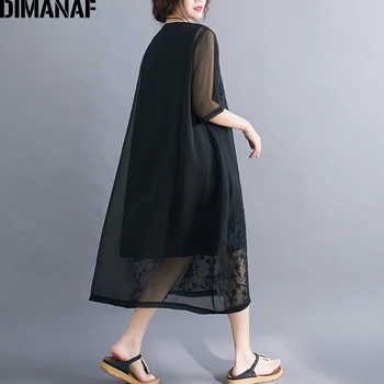 DIMANAF Plus Veľkosť Ženy Šaty Letné Sundress Žena Elegantná Dáma Vestidos Výšivky Kvetinová Čipka Voľné Dlhé Šaty Oblečenie 2020