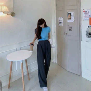 Kórejská verzia high-v strede zúžený široký-legged nohavice s pocitom tenké bežné rovné nohavice