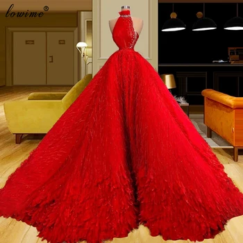 2021 Nové Módne Červené Večerné Šaty A-Line Elegantné Plavky S Uväzovaním Za Rozprávkový Sprievod Šaty Pre Ženy, Party, Fotografovanie Šaty S Perím