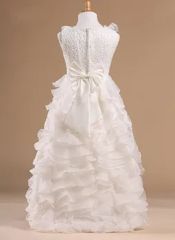 Nový Príchod Spp rukáv Organza sväté prijímanie šaty 2021 Biela kvetina dievča šaty Čipky Korálkové Perly vestido daminha