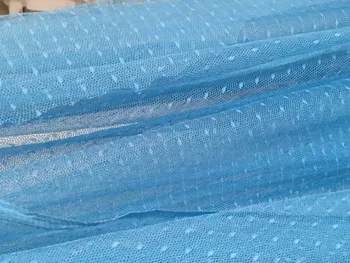 Modrá farba 160 cm široký 2meters/veľa kvalitných polka dot ôk siete mäkké gázy tylu textílie mosquito net opony šaty, sukne závoj