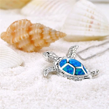 1PCS Vyplnené Opal Blue Sea Turtle Výrez Prívesok Ženy Náhrdelník Pláži Darček