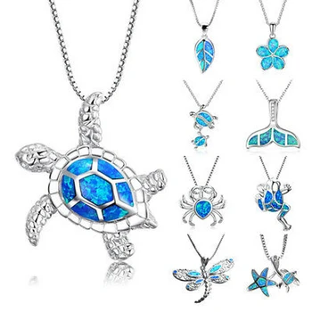 1PCS Vyplnené Opal Blue Sea Turtle Výrez Prívesok Ženy Náhrdelník Pláži Darček