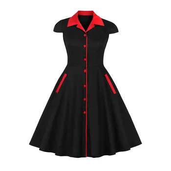 Ženy Nového Vintage Šaty Plus Veľkosť 50. Retro Šaty Čierne Krátke Letné Šaty Župan Rockabilly 50. rokov 60. Ročníka Dresse