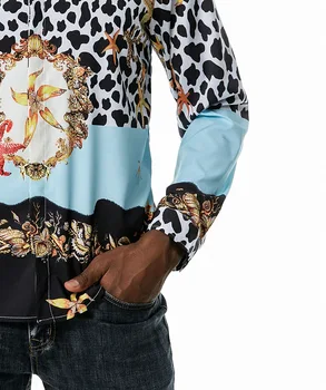 Mens Leopard Tlačené Šaty, Košele 2021 Luxusné Barokové Kvetinový Tlačidlo Hore Tričko Mužov Slim Fit Dlhý Rukáv Streetwear Bežné Tričko