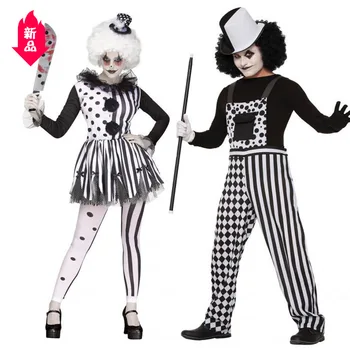Halloween čiernej a bielej pruhované cirkus klaun role-playing Cosplay kostým nočný klub tému party