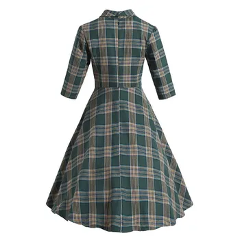 SISHION Jar Dlhý Rukáv, Zelený Kockovaný Šaty SP1264 Slim Hepburn Retro big swing šaty žien Falads Vintage Šaty