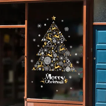 Zbrusu Nový Veľké Vianočné Jeleň Snowflake Stenu Odtlačkový PVC Okenné Dekorácie-Nálepky