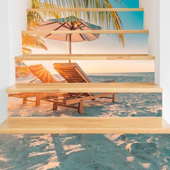 6 Ks 3D Beach Scenérie Schodisko Nálepky samolepiace Odnímateľný Schody Stúpačky Podlahové Samolepky domáce dekorácie
