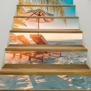 6 Ks 3D Beach Scenérie Schodisko Nálepky samolepiace Odnímateľný Schody Stúpačky Podlahové Samolepky domáce dekorácie