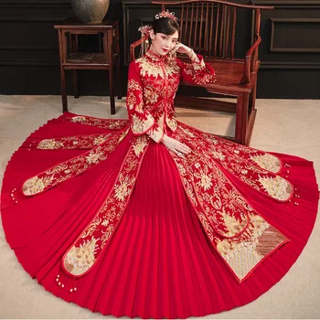 Kvetinové Výšivky Svadobné Šaty Čínsky Štýl, Nevesta Kostým Nádherné Manželstvo Nastaviť Čínske Ženy Cheongsam Vintage Vestidos
