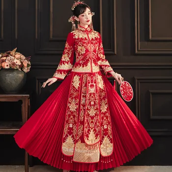 Kvetinové Výšivky Svadobné Šaty Čínsky Štýl, Nevesta Kostým Nádherné Manželstvo Nastaviť Čínske Ženy Cheongsam Vintage Vestidos