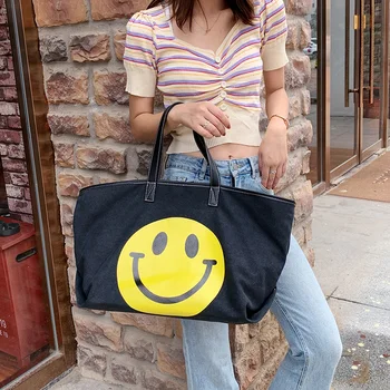 Peňaženky a kabelky Voľný čas Plátno veľkú kapacitu usmievavá tvár ženy taška cez rameno sac hlavný femme tašky pre ženy 2020