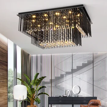 Čierne Luxusné Stropné Svietidlá Nehrdzavejúcej Ocele Crystal Stropné Lampy, Obývacia Izba, Tri-color stmievateľné Lamparas De Techo