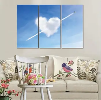 Plátno Obrazy Moderného Domova Stenu Decor Plátno Umenie Obrázok Tlače Maľovanie Na 3 Kusy Cloud Srdce Láska Plátno Diel Č Rám