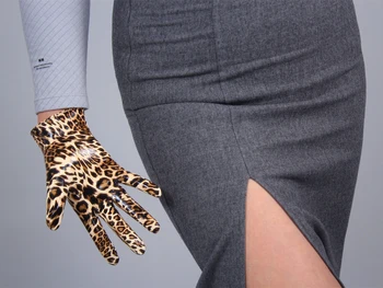 Ženské leopard tlač faux pu kožené rukavice žena sexy klub party šaty módne krátke jazdy tanec rukavice 21 cm R1196
