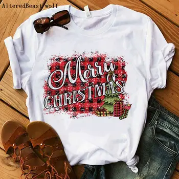 Vianočné tričko 2019 Koberčeky darček Ženy list, tlač ženy letné biele bežné vianočné T Shirt ženskej móde oblečenie, topy čaj