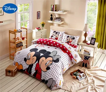 Disney Ružová Mickey a Minnie Mouse posteľná bielizeň Queen Size Cumlík Sady 5 kusov pre Deti Spálňa Decor Dievčatá Domov Perinu 3D