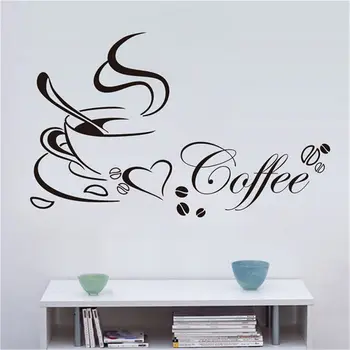Čierna Káva Poháre Wall Art Samolepky PVC Kávy Nálepky Kotúča, Dekorácie Pre Kuchyňa, Kaviareň, Reštaurácia urob si sám