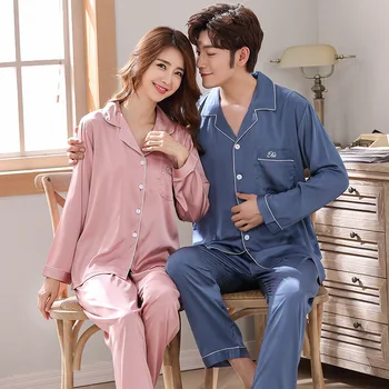 Pár Sleepwear Nastaviť Pijama Luxusné Pajama Saténové Pyžamá Sady Milenca Noc Vyhovovali Bežné Domáce Oblečenie Nosiť