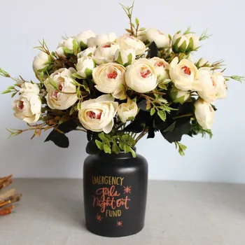 5 pobočiek Európskej Autum. mini ruže Umelý kvet hodvábnej kvetinová výzdoba kvet pre svadobné party doma oslava