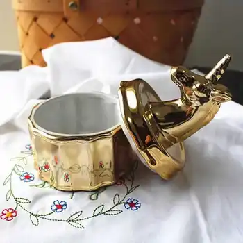 Nordic Keramické Jednorožec Šperky Box Zlaté Šperky Malé Objekty, Šperky Jar Dekoratívne Keramické Ozdoby