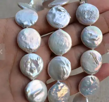 Jedinečný Perál, drahokamov Store 18 mm Veľký Biely Mince Pravých Sladkovodných Perlový Náhrdelník Očarujúce Ženy Darček Jemné Šperky