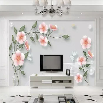 3D stereo slivkové kvety jednoduché, TV joj, steny profesionálna výroba, nástenná maľba tapety veľkoobchod vlastný plagát, fotografia na stenu