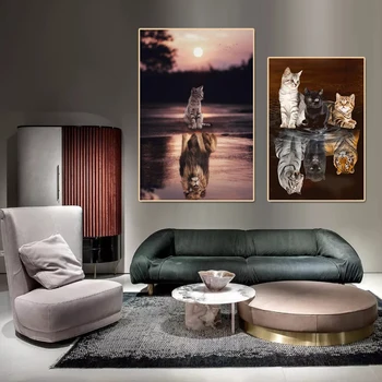 Divoké Zvieratá, Rodina Mačka, Pes, Tiger Abstraktné Umenie Plátno na Maľovanie olejomaľba Moderné Plagát na Stenu Obraz v x izba, obývacia izba Dekor Domov