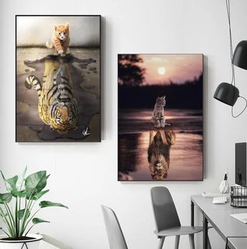 Divoké Zvieratá, Rodina Mačka, Pes, Tiger Abstraktné Umenie Plátno na Maľovanie olejomaľba Moderné Plagát na Stenu Obraz v x izba, obývacia izba Dekor Domov