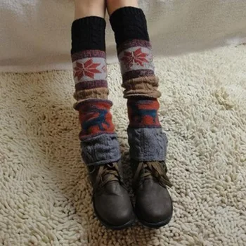 Móda Leg Warmers Ženy Vytlačené Výšivky Teplé Koleno Boot Zrastov Vysokej Leg Warmer Háčkovanie Teplé Putá Dlhé Zimné Ponožky Ponožky L0K3