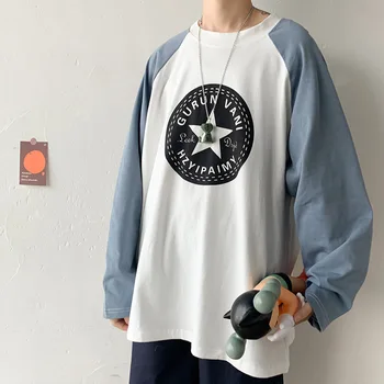 Jeseň Nové Príležitostné Sveter pánske s Dlhým Rukávom T-shirt kórejský Mládež kolo Krku T-shirt pánske Voľné Top