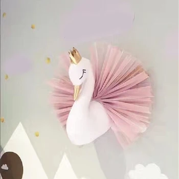 Roztomilý 3D Zlatá Koruna Swan Wall Art Visí Dievča Swan Bábika plyšová Zvieracie Hlavy Steny Výzdoba Pre Deti Izba Narodeninám, Svadobný Dar