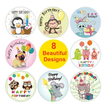 500pcs/roll Nové Deti, Deti Cartoon Zvieratá Happy Birthday Nálepky 8 Vzory Narodeninovej Party Dekorácie, Pohľadnice Labels