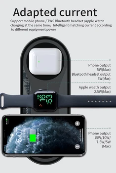 Čierna QI Bezdrôtovú Nabíjačku 15W iPhone Rýchle Bezdrôtové Nabíjanie Dock 3 v 1 Pre iPhone Apple Hodinky Smart Indukčné Nabíjací Stojan