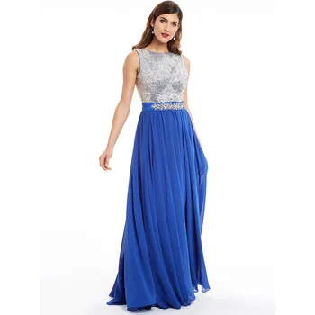 Dressv tmavé kráľovská modrá lopatka krku, dlhé večerné šaty lacné lištovanie flitrami svadobné party formálne šaty linky večerné šaty