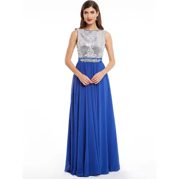 Dressv tmavé kráľovská modrá lopatka krku, dlhé večerné šaty lacné lištovanie flitrami svadobné party formálne šaty linky večerné šaty
