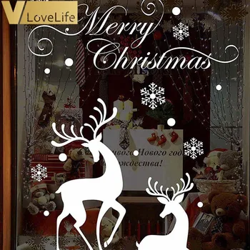 1pc Veselé Vianoce Nálepky Elk Biela Vločka PVC Dekorácie na Stenu Sklo Pre Rodinné Party, Vianočné Dekorácie